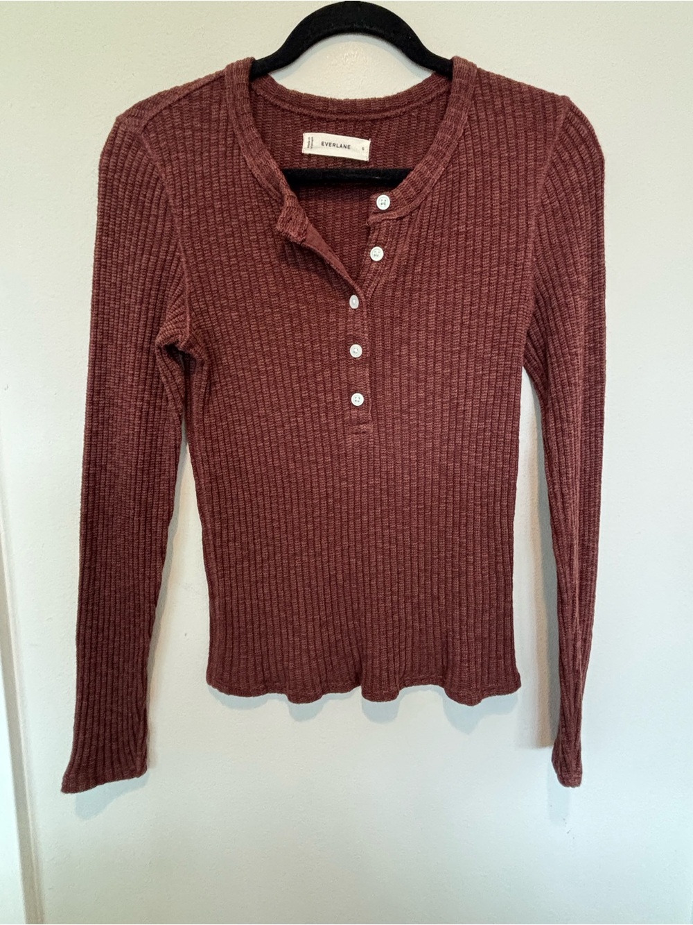 Everlane Ribbed Henley Long Sleeve Top - Brown